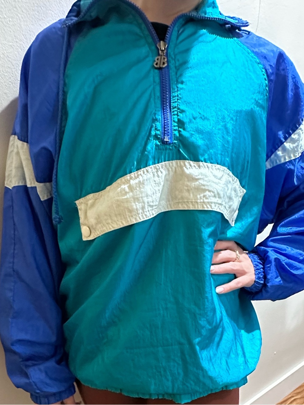 bill blass Teal and Royal Blue Colorblock Half-Zip Pullover